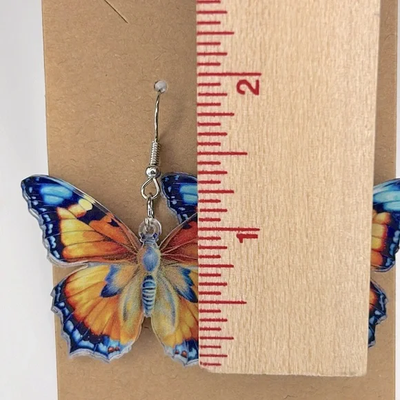 Beautiful Butterfly Drop Earrings - Elegant Acrylic - Picture 2 of 3